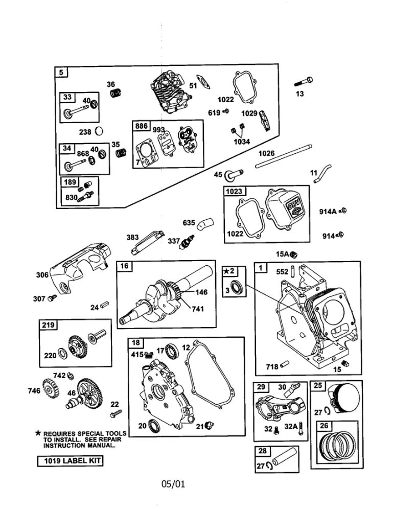 Repair Parts Diagram and Parts List for 121402-0036-E2  Briggs and Stratton Engine
